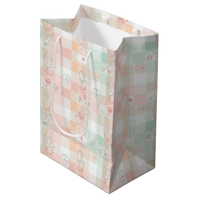 Pastel Nurse Life Chequered Pattern Medium Gift Bag (Front Angled)