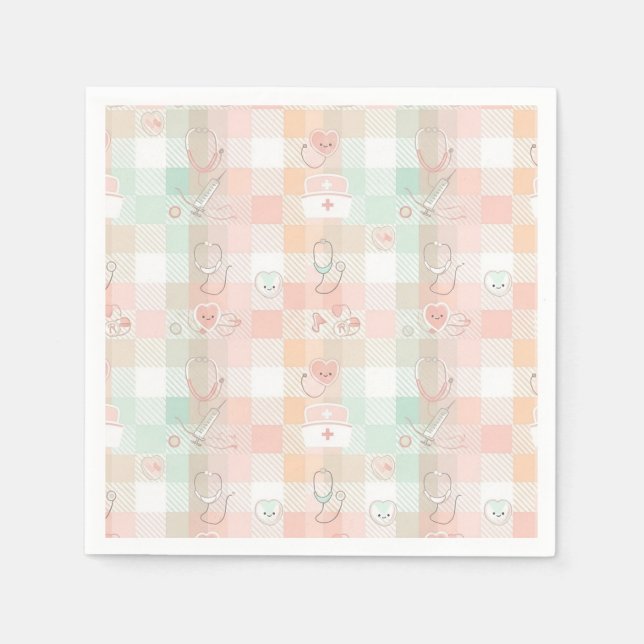Pastel Nurse Life Chequered Pattern Napkin (Front)