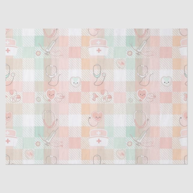 Pastel Nurse Life Chequered Pattern Tissue Paper (Front)
