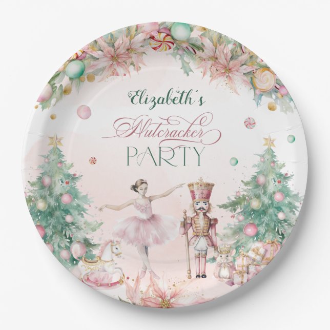 Pastel Nutcracker Ballerina Birthday Party Paper Plate (Front)
