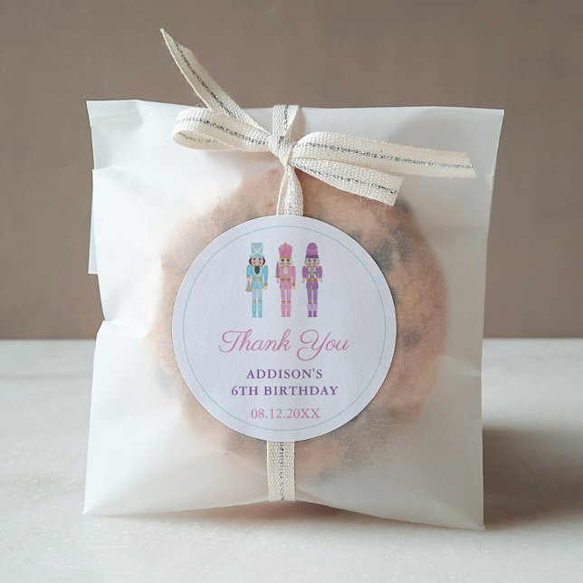Pastel Nutcracker Ballet Birthday Party Thank You  Classic Round Sticker (Pastel Nutcracker Birthday Party Favor stickers)