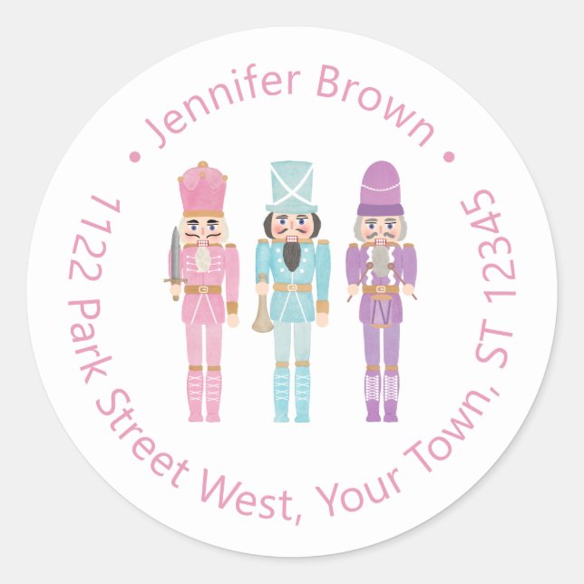 Pastel Nutcracker Ballet Christmas Return Address Classic Round Sticker (Front)