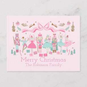 Pastel Nutcracker Ballet Pink Christmas Postcard