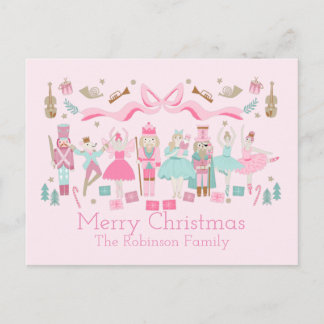 Pastel Nutcracker Ballet Pink Christmas Postcard