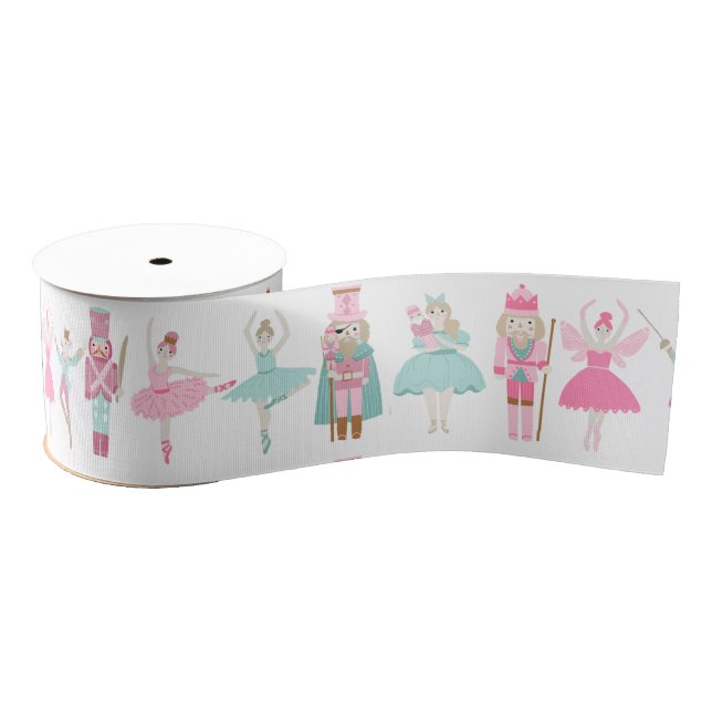 Pastel Nutcracker Ballet Pink Christmas Ribbon Grosgrain Ribbon (Spool)
