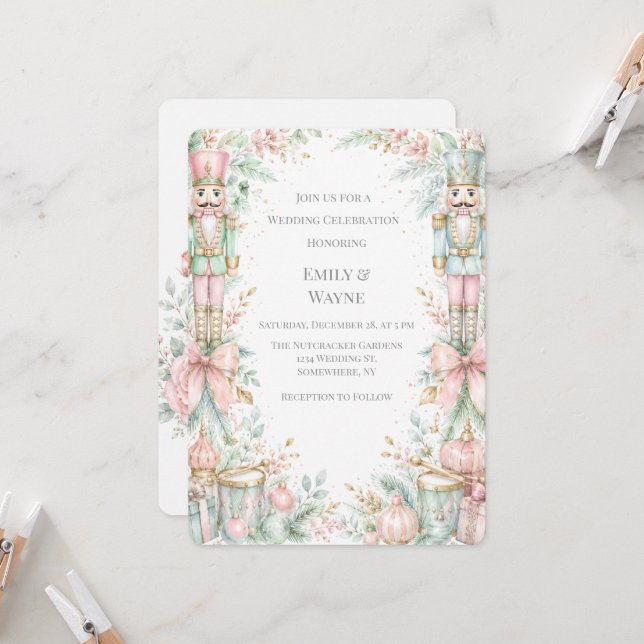 Pastel Nutcracker Christmas Wedding Celebration Invitation (Front/Back In Situ)