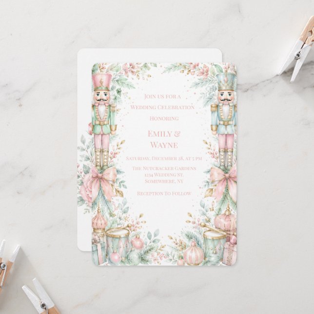 Pastel Nutcracker Christmas Wedding Celebration Invitation (Front/Back In Situ)