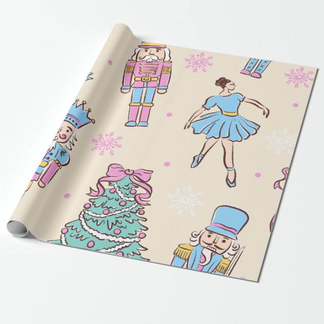 Pastel Nutcracker Christmas Wrapping Paper (Unrolled)