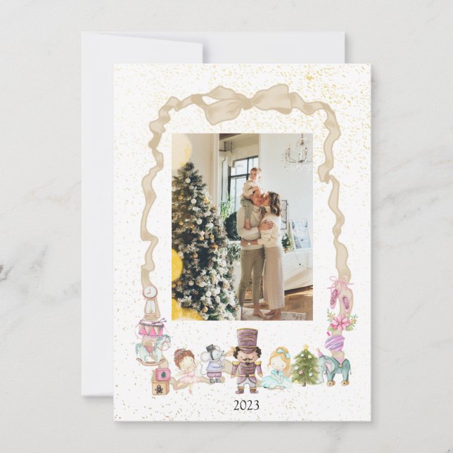Pastel Nutcracker Ribbon Christmas Photo Card (Front)