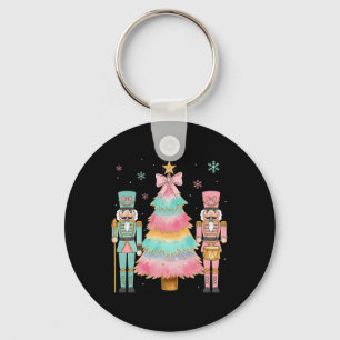 Pastel Nutcracker Soldier Pink Bow Christmas Tree Key Ring