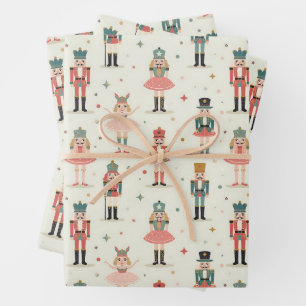 Pastel Nutcrackers and Ballerinas Wrapping Paper Sheet