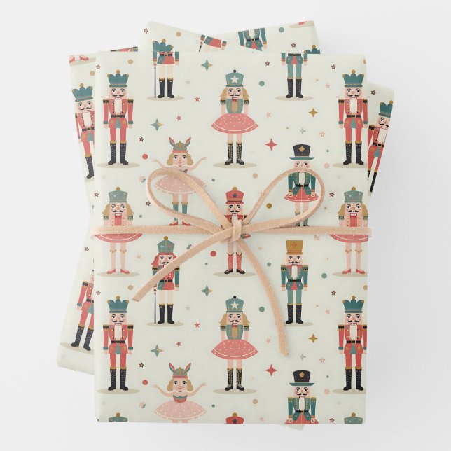 Pastel Nutcrackers and Ballerinas Wrapping Paper Sheet (In situ)