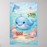 Pastel Ocean Animals Boy Blue Whale Dolphin Turtle