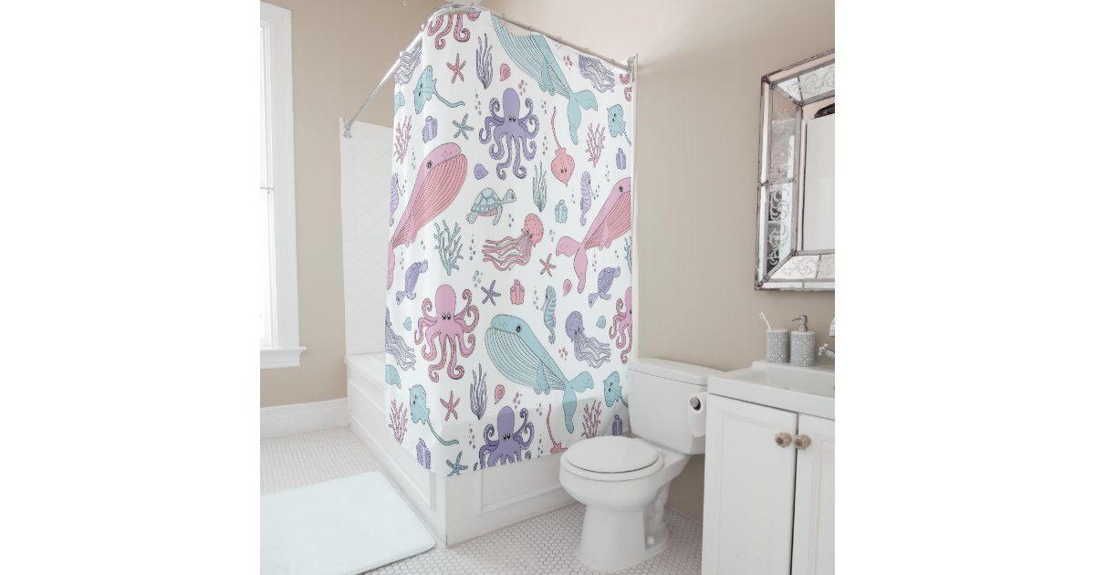 Pastel Ocean Sea Creatures Shower Curtain Zazzle Co Uk