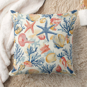 Pastel Ocean Shells with Delicate Coral Twigs Cushion