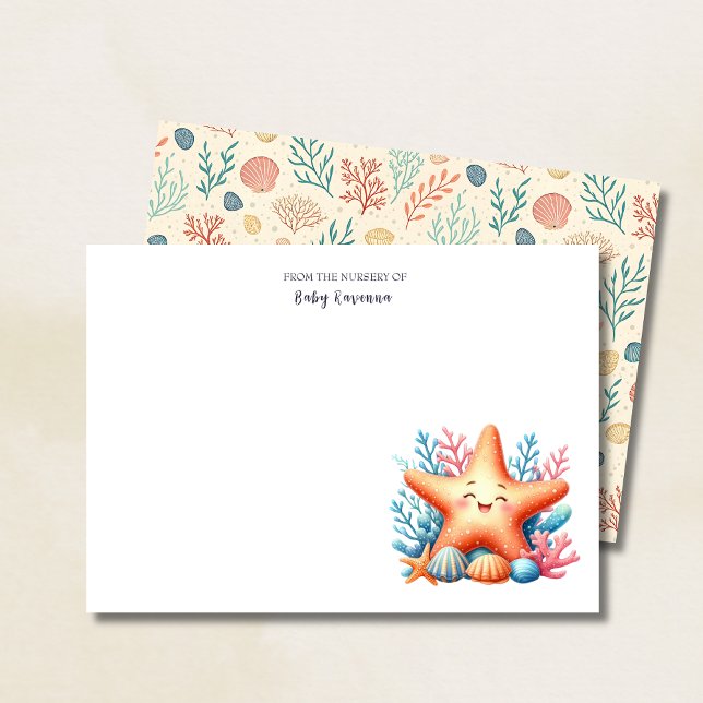 Pastel Ocean Starfish Custom Name Nursery  Card (Creator Uploaded)