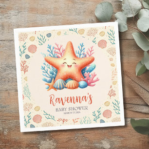 Pastel Ocean Starfish Personalised Baby Shower Napkin