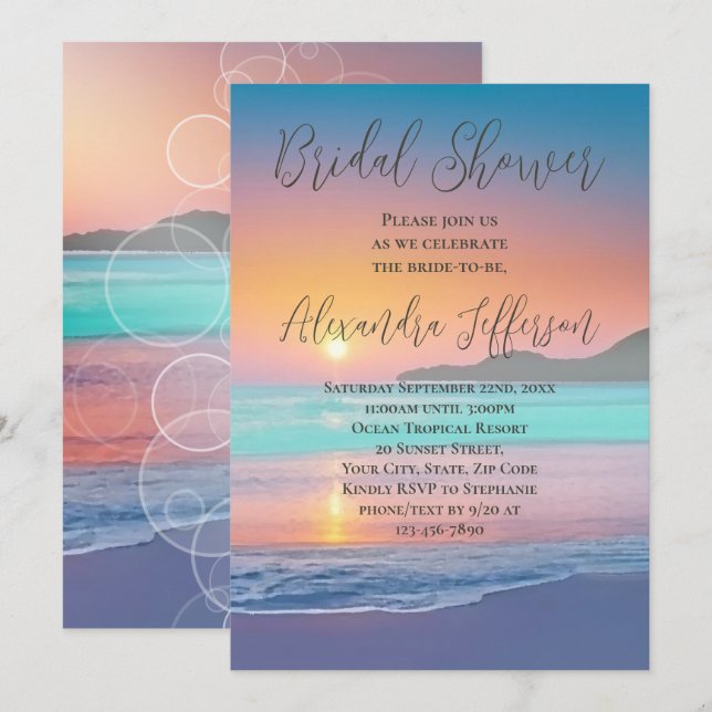 Pastel Ocean Sunset Beach Bridal Shower Invitation (Front/Back)