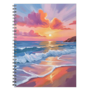 Pastel Ocean Sunset Colourful Beach Painting Notebook