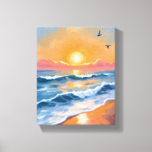 Pastel Ocean Sunset Watercolor Beach Painting Canvas Print