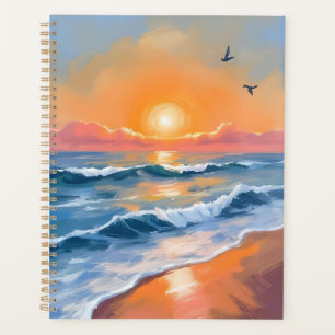 Pastel Ocean Sunset Watercolor Beach Painting Planner