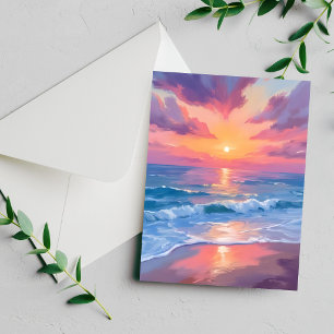 Pastel Ocean Watercolor Beach Waves Painting Card