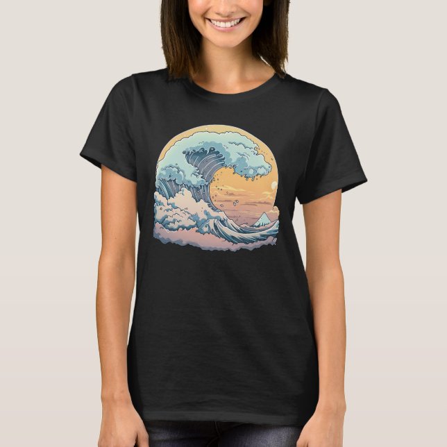 Pastel Ocean Wave Graphic T-Shirt (Front)
