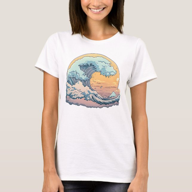 Pastel Ocean Wave Graphic T-Shirt (Front)