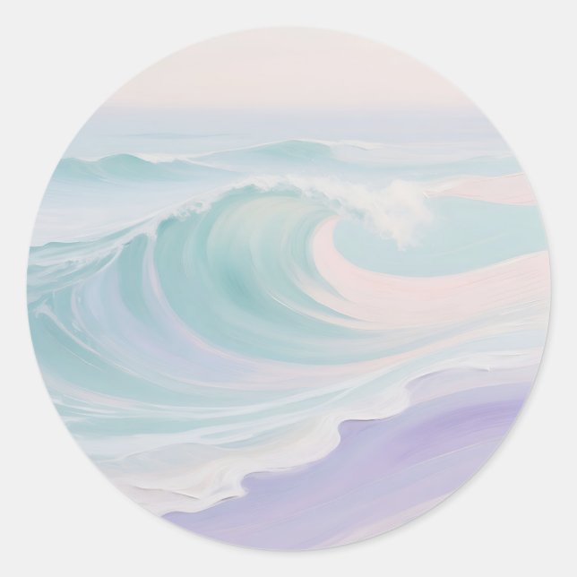 Pastel Ocean Wave Painting Classic Round Sticker (Front)