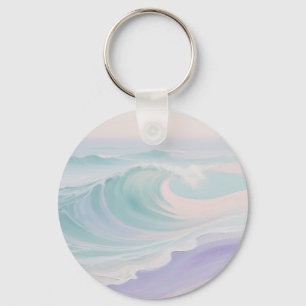 Pastel Ocean Wave Painting Key Ring