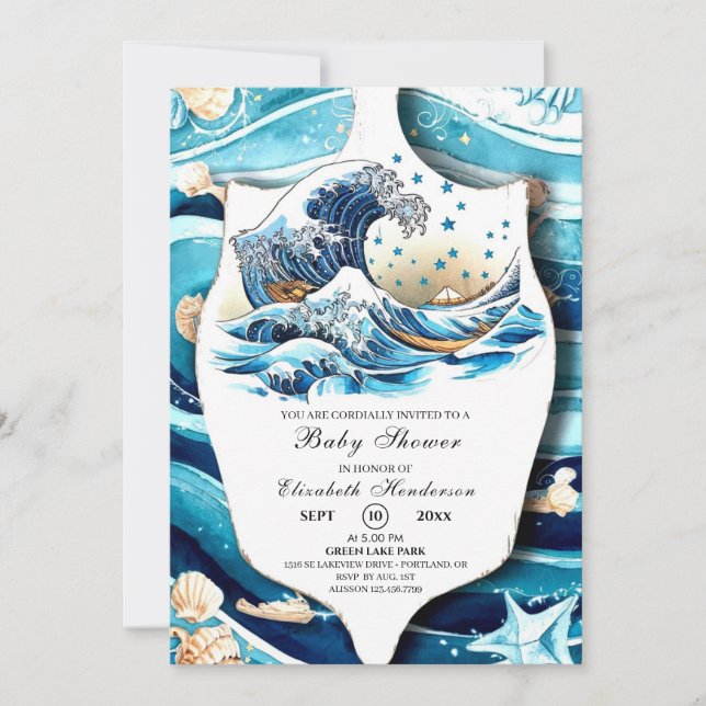 Pastel Ocean Waves Baby Shower Invitation (Front)