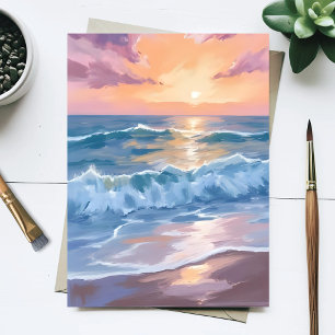 Pastel Ocean Waves Watercolor Sea Painting Postcard
