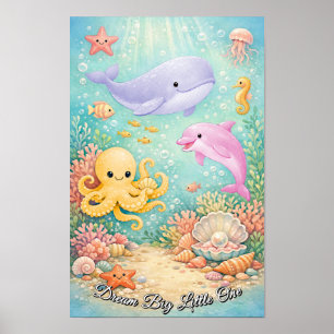 Pastel Ocean Whale Octopus Seahorse Purple Girl Poster