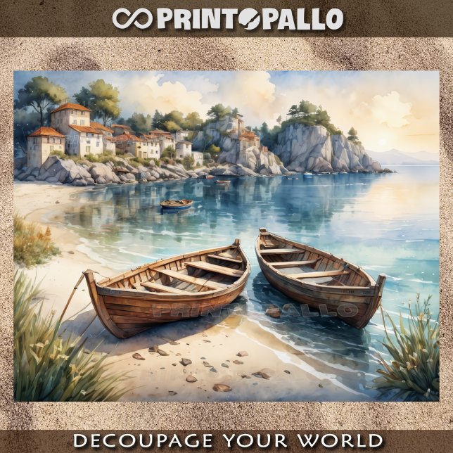 Pastel of 2 rawboats on the shore in costal view tissue paper (Creator Uploaded)