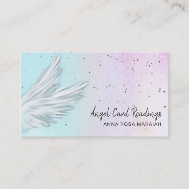 *~*  Pastel Ombre  Angel Wings Starry Rainbow Business Card (Front)