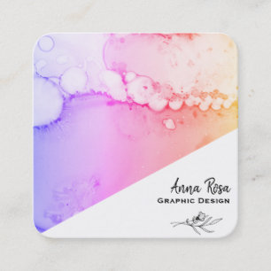 *~* Pastel Ombre Floral Marble Abstract Organic Square Business Card