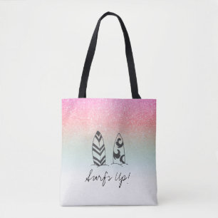 *~* Pastel Ombre Glitter Peach Pink Surfer Tote Bag