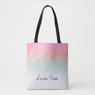 *~* Pastel Ombre Glitter Peach Pink Tote Bag