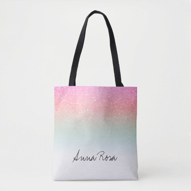*~* Pastel Ombre Glitter Peach Pink Tote Bag (Front)
