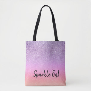 *~* Pastel Ombre Glitter Peach Purple Tote Bag