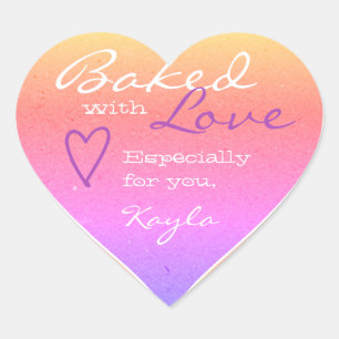 Pastel Ombre Purple Pink Made Love Heart Shape Heart Sticker