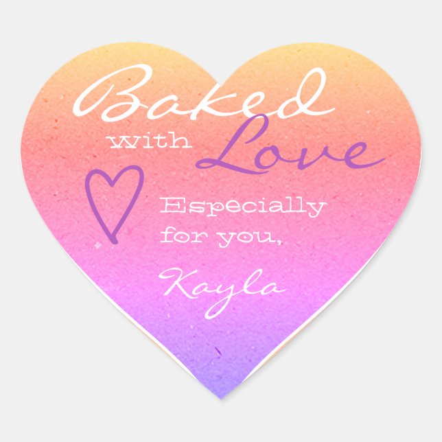 Pastel Ombre Purple Pink Made Love Heart Shape Heart Sticker (Front)
