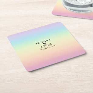 Pastel Ombre Rainbow Colours Wedding Favour Square Paper Coaster