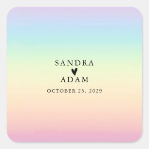 Pastel Ombre Rainbow Colours Wedding Favour Square Sticker