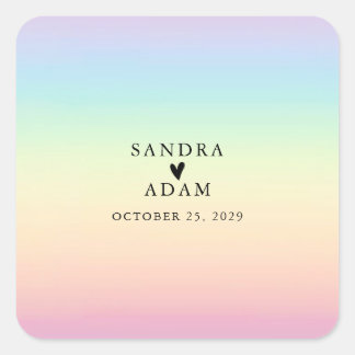 Pastel Ombre Rainbow Colours Wedding Favour Square Sticker