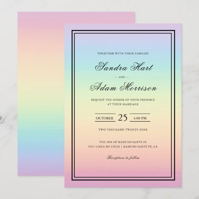 Pastel Ombre Rainbow Colours Wedding  Invitation (Front/Back)