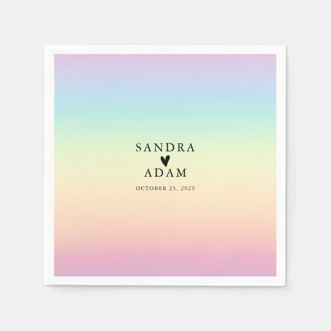 Pastel Ombre Rainbow Colours Wedding Napkin (Front)