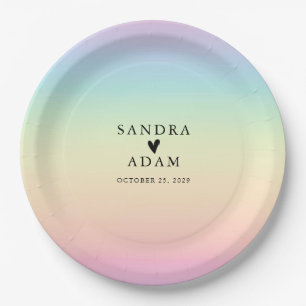 Pastel Ombre Rainbow Colours Wedding Paper Plate