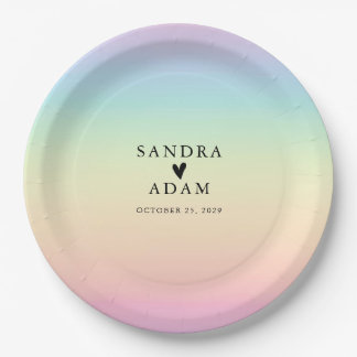 Pastel Ombre Rainbow Colours Wedding Paper Plate