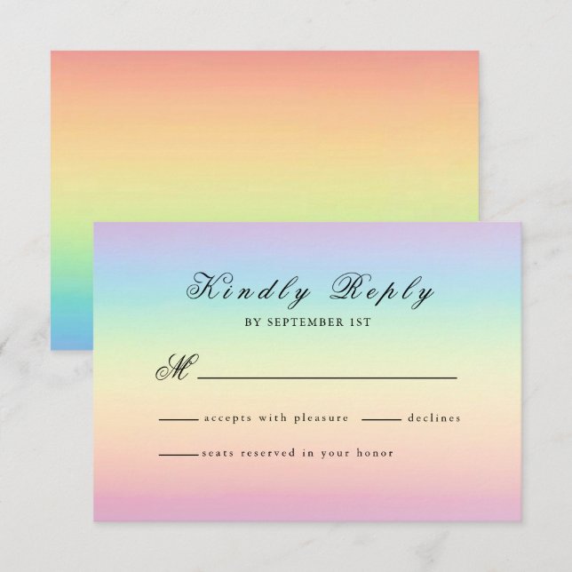 Pastel Ombre Rainbow Colours Wedding RSVP Card (Front/Back)